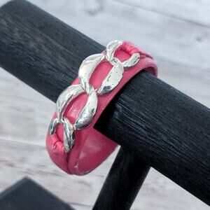 Chunky Pink Bracelet with Silver Tone Chain Detail 8" - Condition Issues